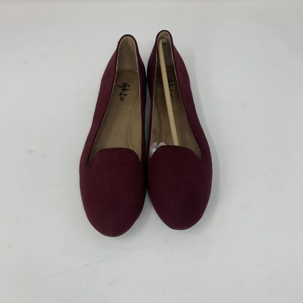 Style & Co Alysonn 10007438700 Ballet Flats Womens 6.5M Plum Suede Slip On S0550